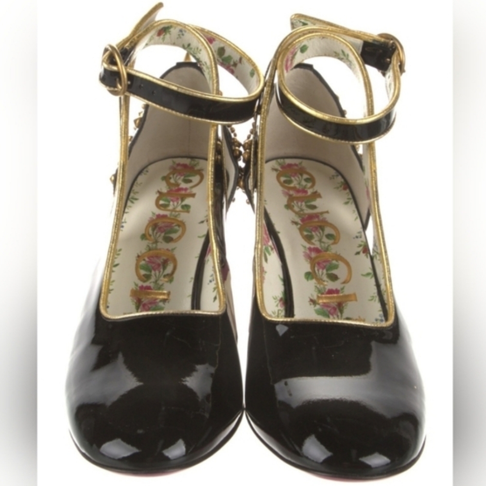 Gucci Runway Caspar Patent Studded Crystal Block-Heel Slingback Pumps - Picture 8 of 9